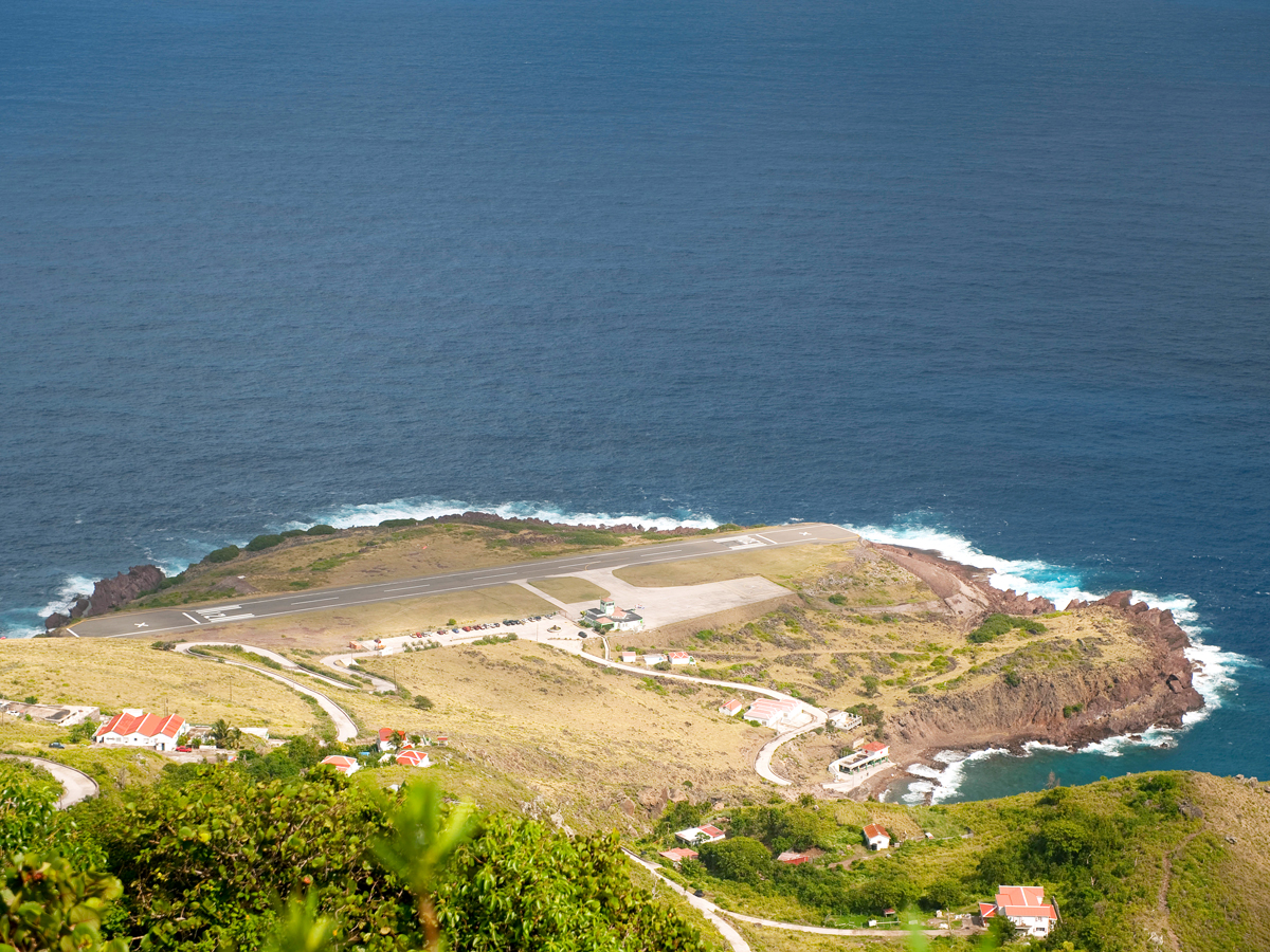 Aerial view of Juancho E. Yrausquin Airport in Saba