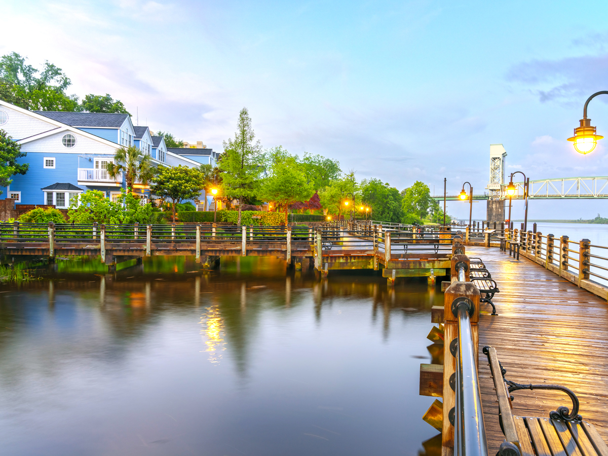 Boardwalk along waterfront in Wilmington, North Carolina