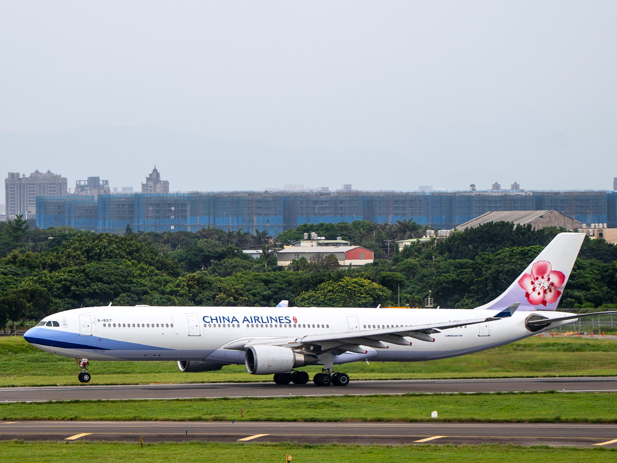 China Airlines Airbus A330 taking off from Taipei, Taiwan