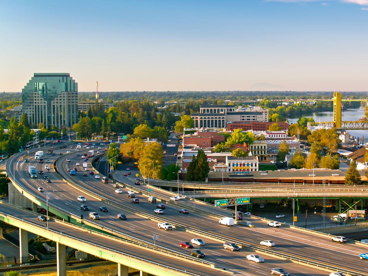 Cars on Interstate 5 in Sacramento, California