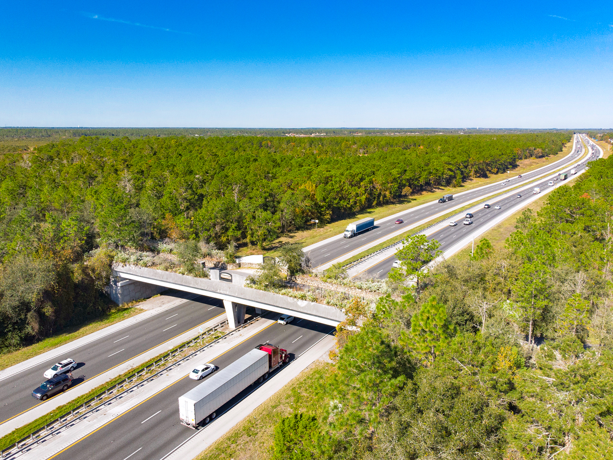 Aerial view of land bridge over Interstate 75