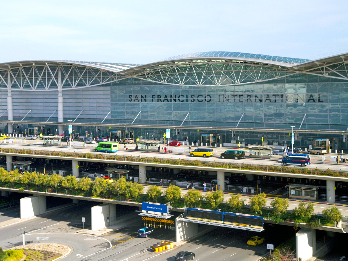 Departures and arrivals area at San Francisco International Airport