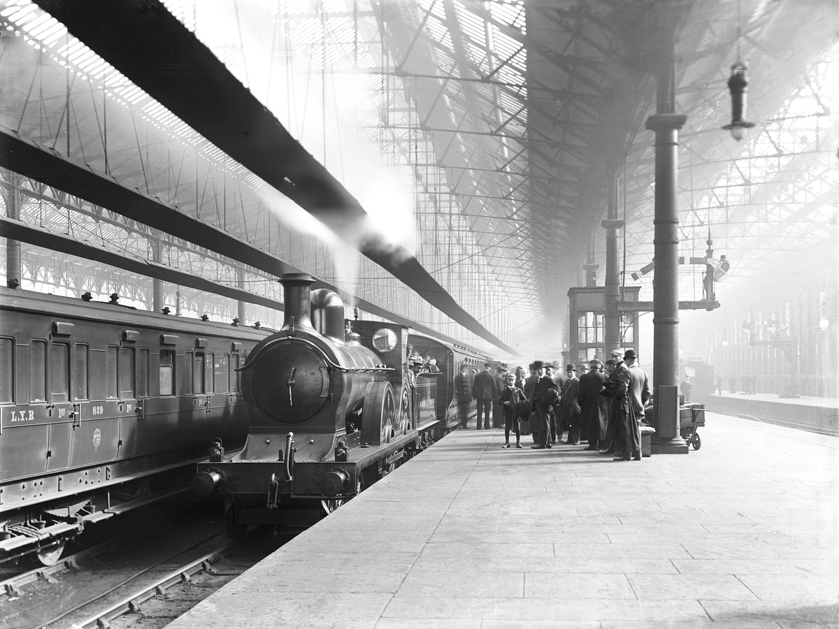 Historical image of Liverpool train station in the 19th century