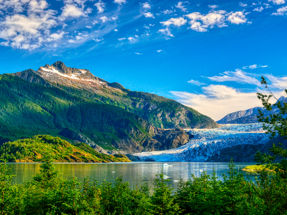 Mendenhall Glacier in Alaska, seen across lake