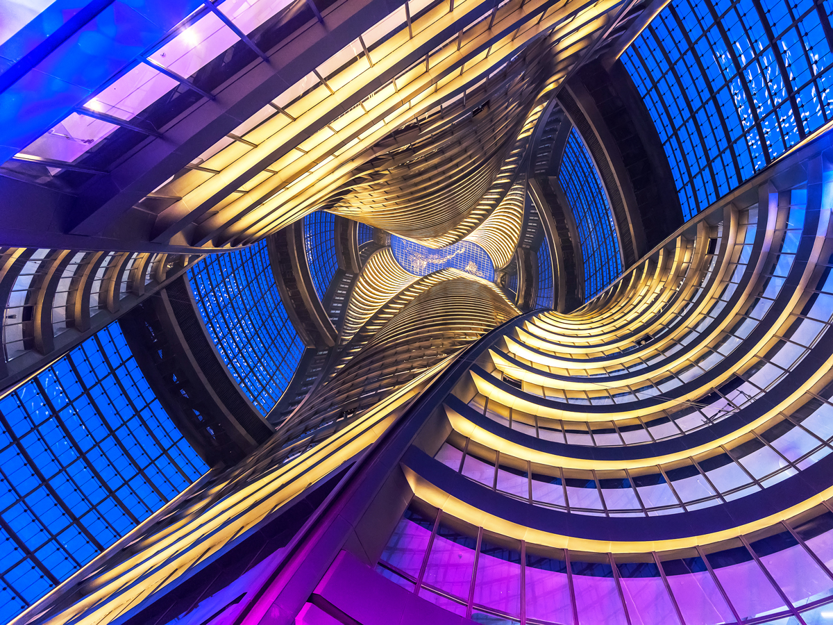 View toward top of world's tallest atrium in Beijing's Leeza SOHO building