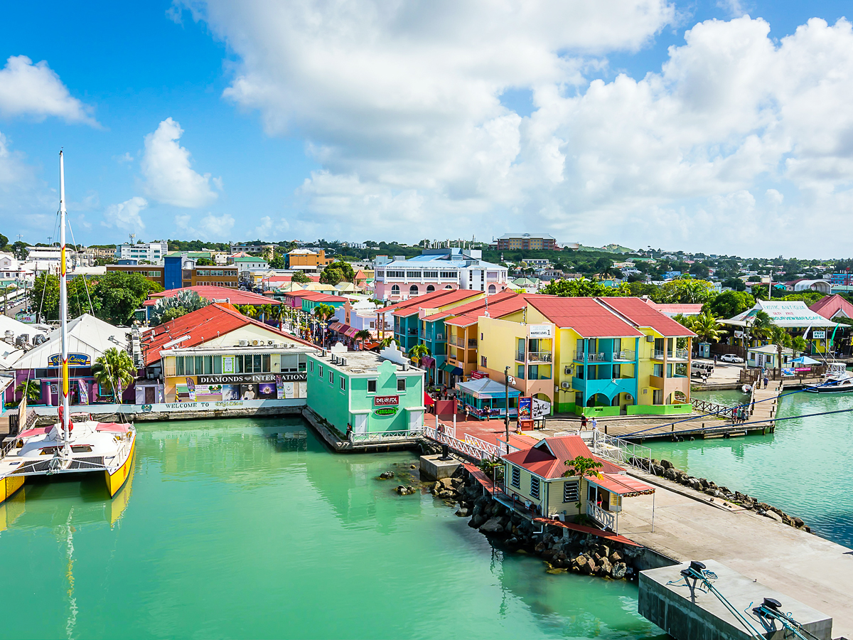 Aerial view of marina in Antigua and Barbuda