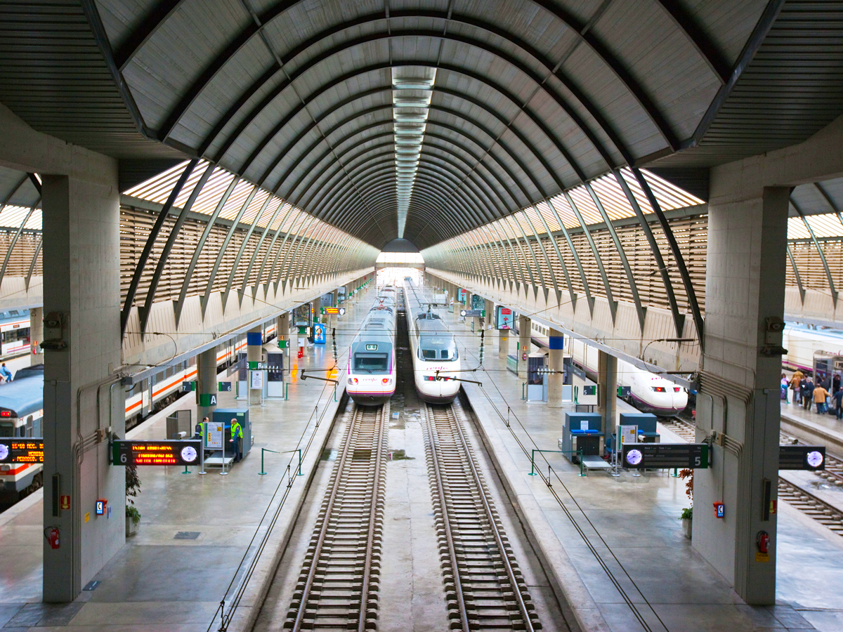 High-speed trains in station in Seville, Spain