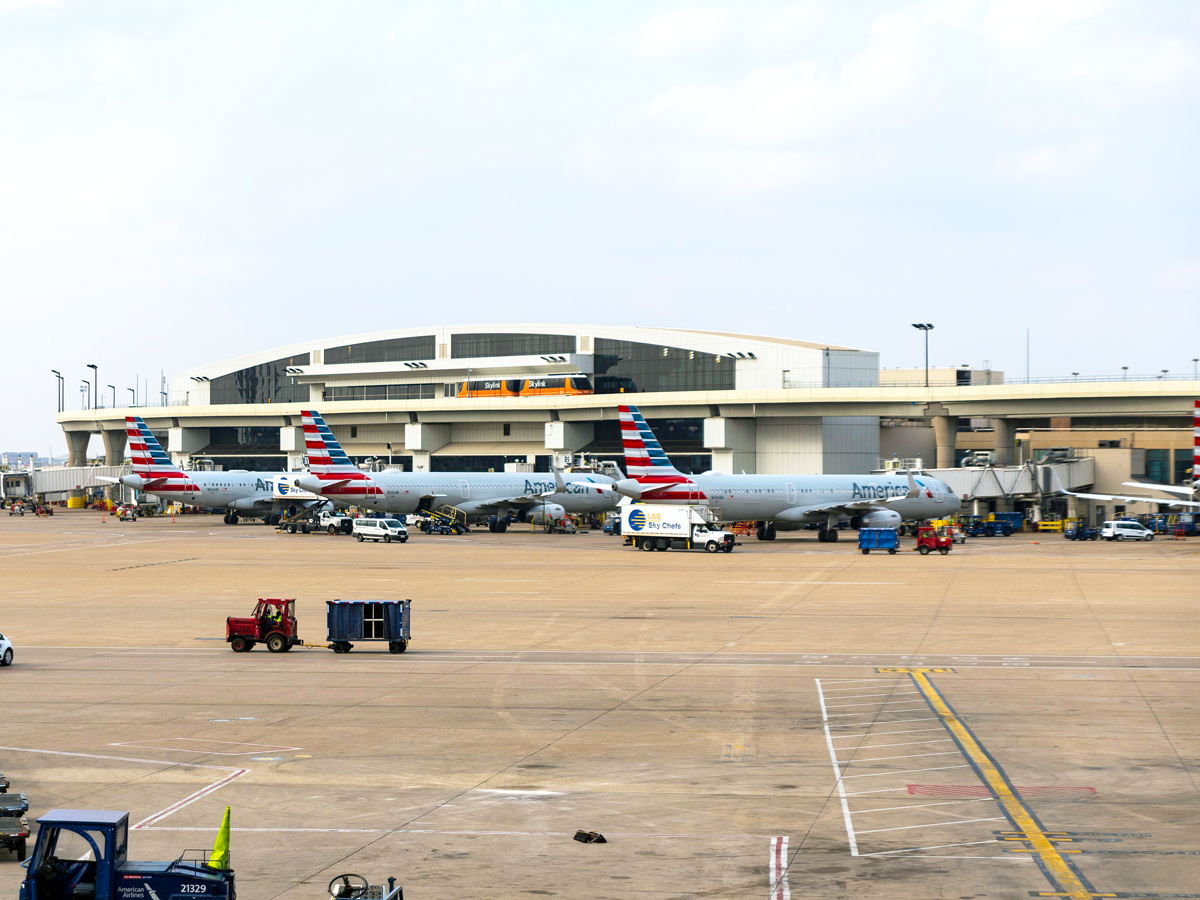 American Airlines aircraft parked at gates at Dallas/Fort Worth International Airport in Texas