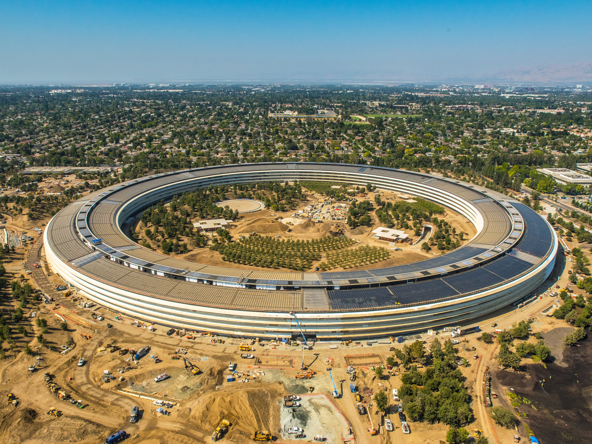 Aerial view of the Ring under construction at Apple campus in Cupertino, California
