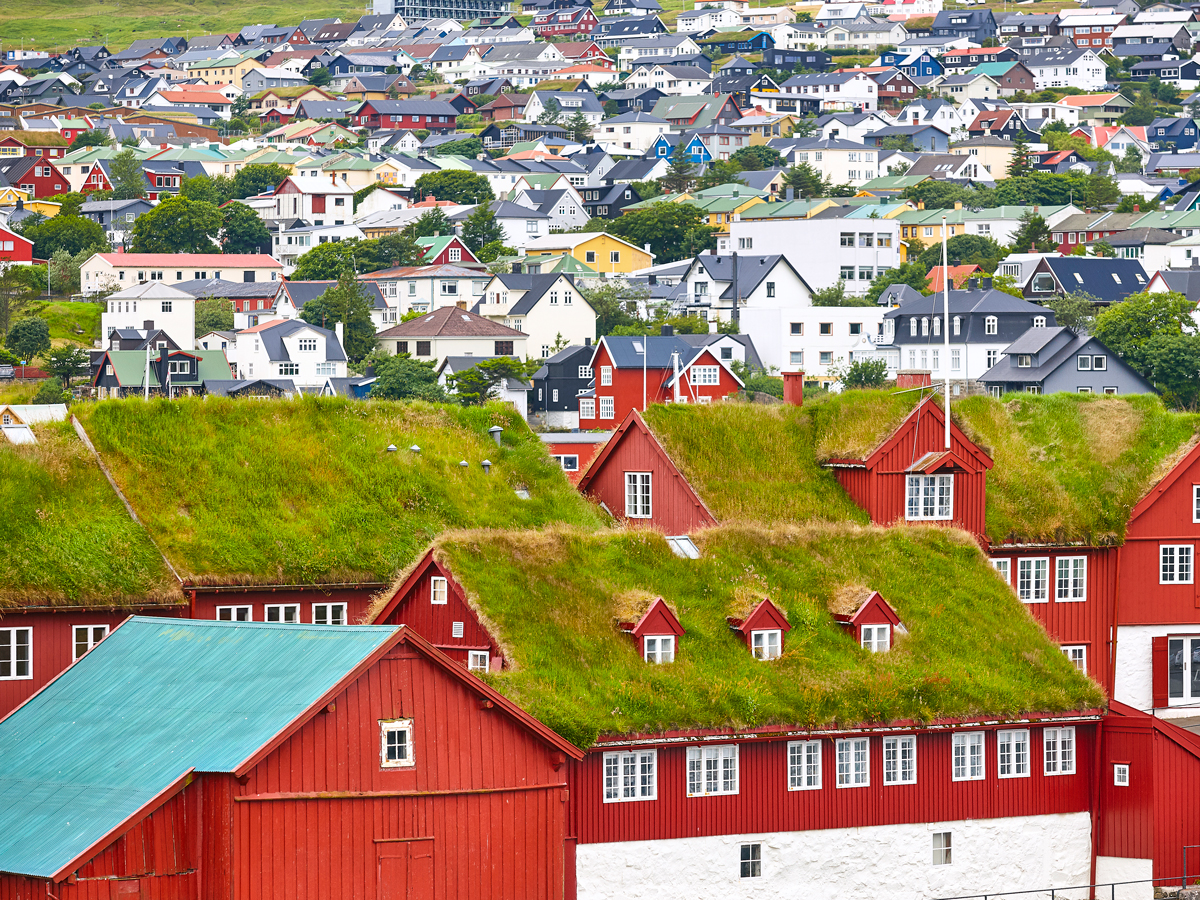 Sod-roofed buildings in Tórshavn, Faroe Islands
