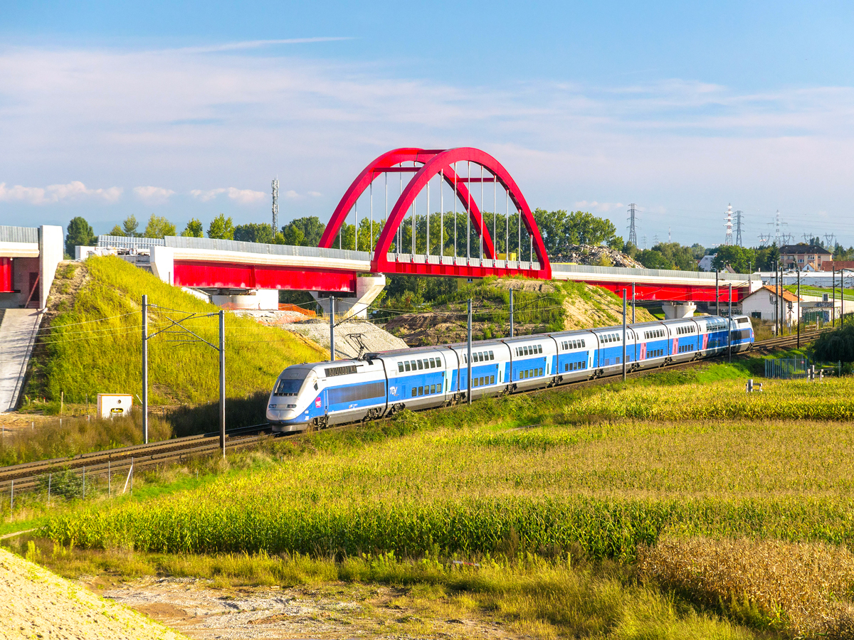 Train traveling through Strasbourg, France