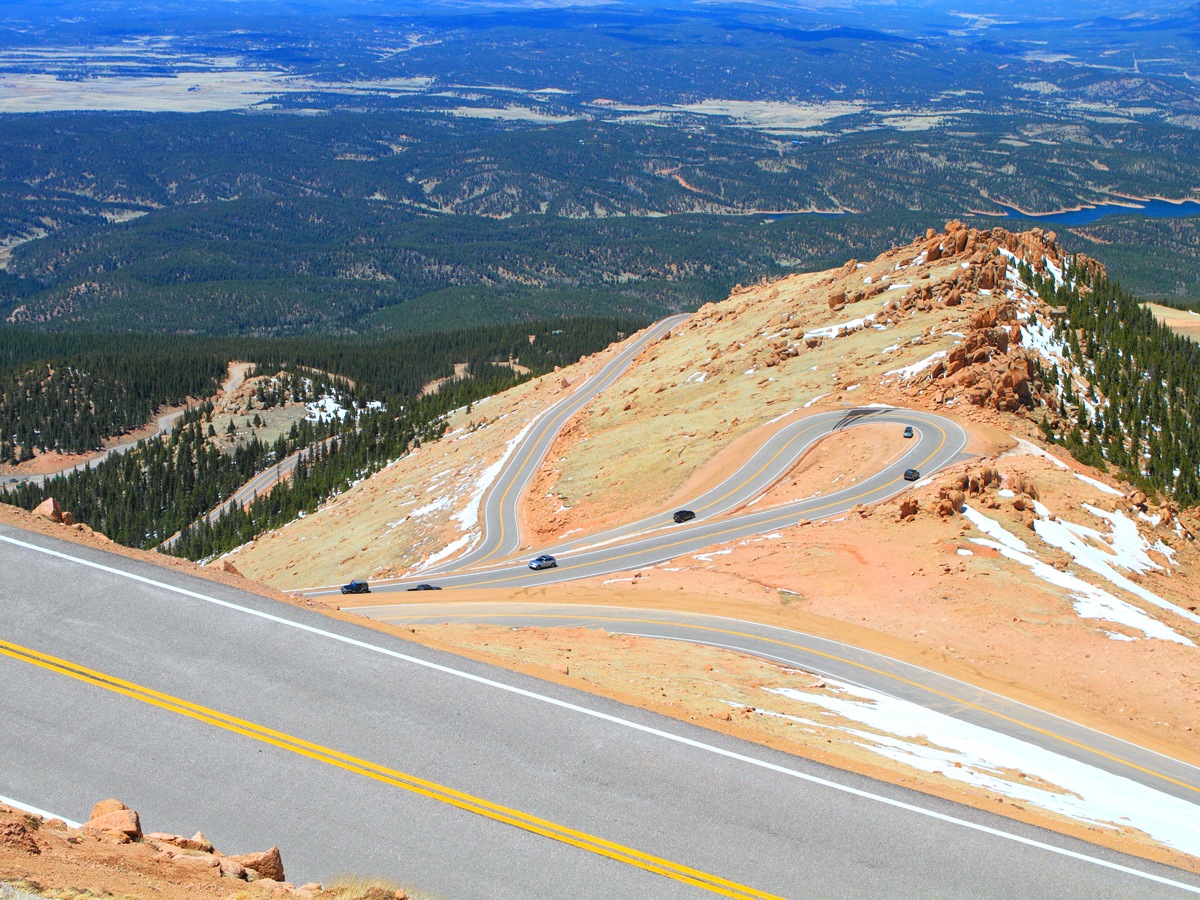 Road winding up Pikes Peak in Colorado