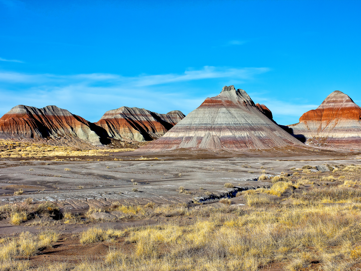 Striated mountains in Arizona's Petrified Forest National Park