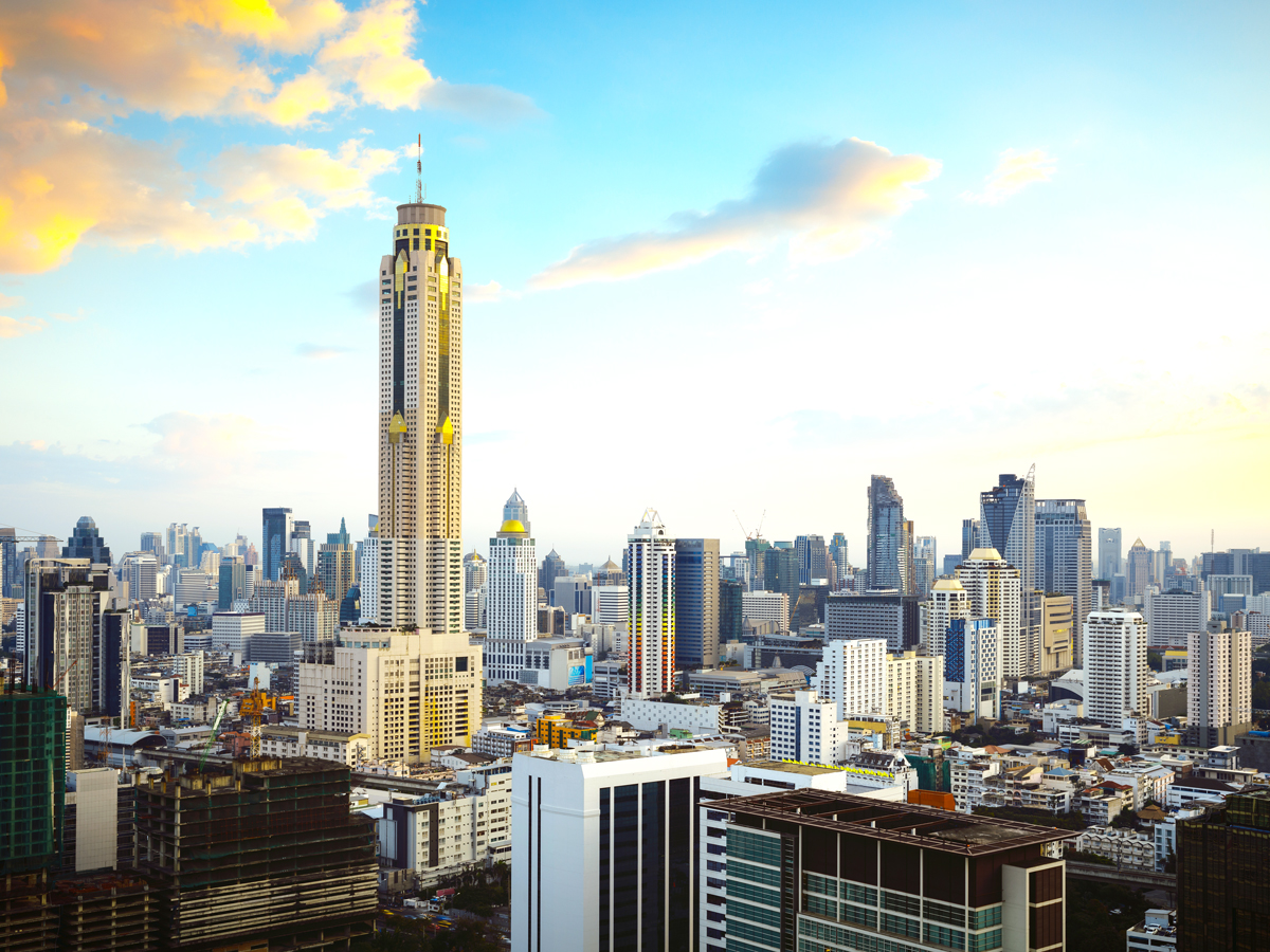Baiyoke Sky Hotel towering over skyline of Bangkok, Thailand