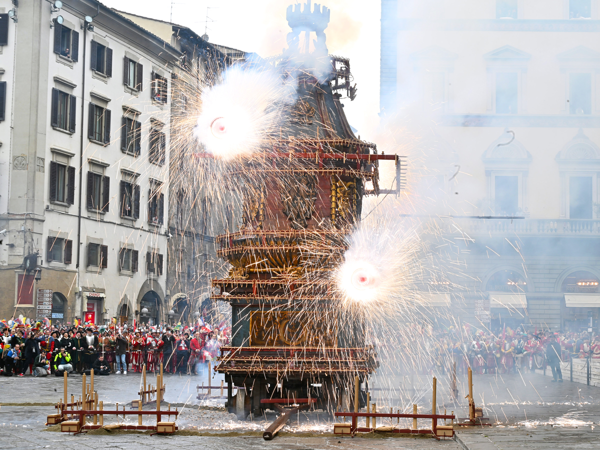 Explosion of the Cart, traditional Easter spectacle in Florence, Italy