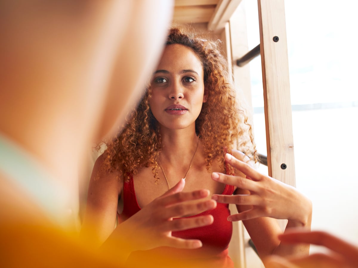 Two people conversing