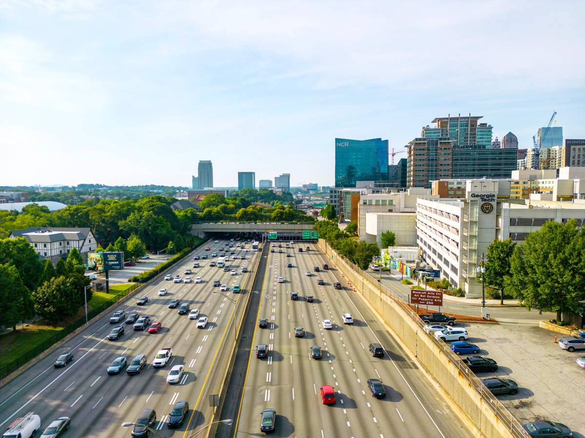 Aerial view of traffic on Interstate 85 in Atlanta, Georgia