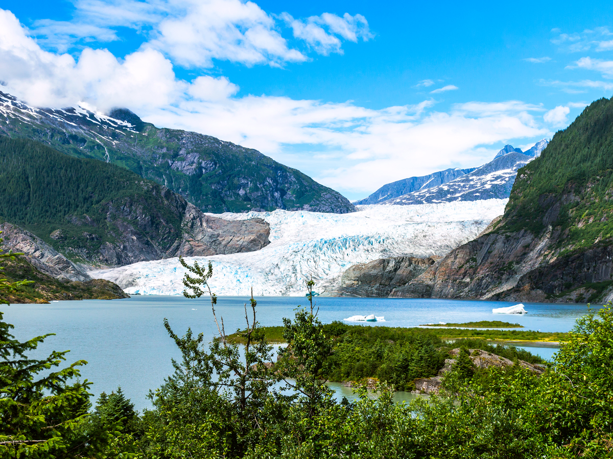 View of Mendenhall Glacier in Juneau, Alaska