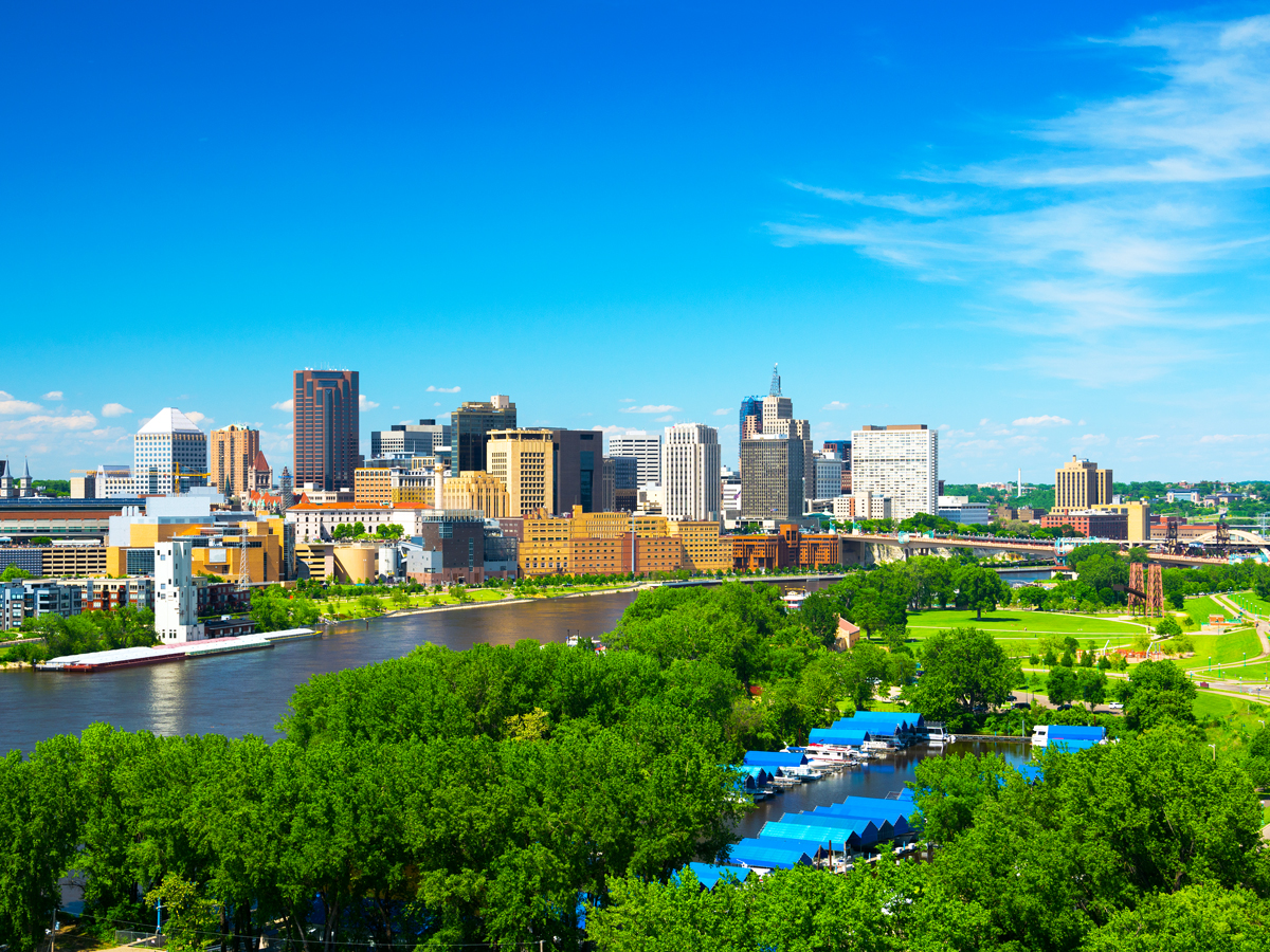 Skyline of St. Paul, Minnesota, beside the Mississippi River