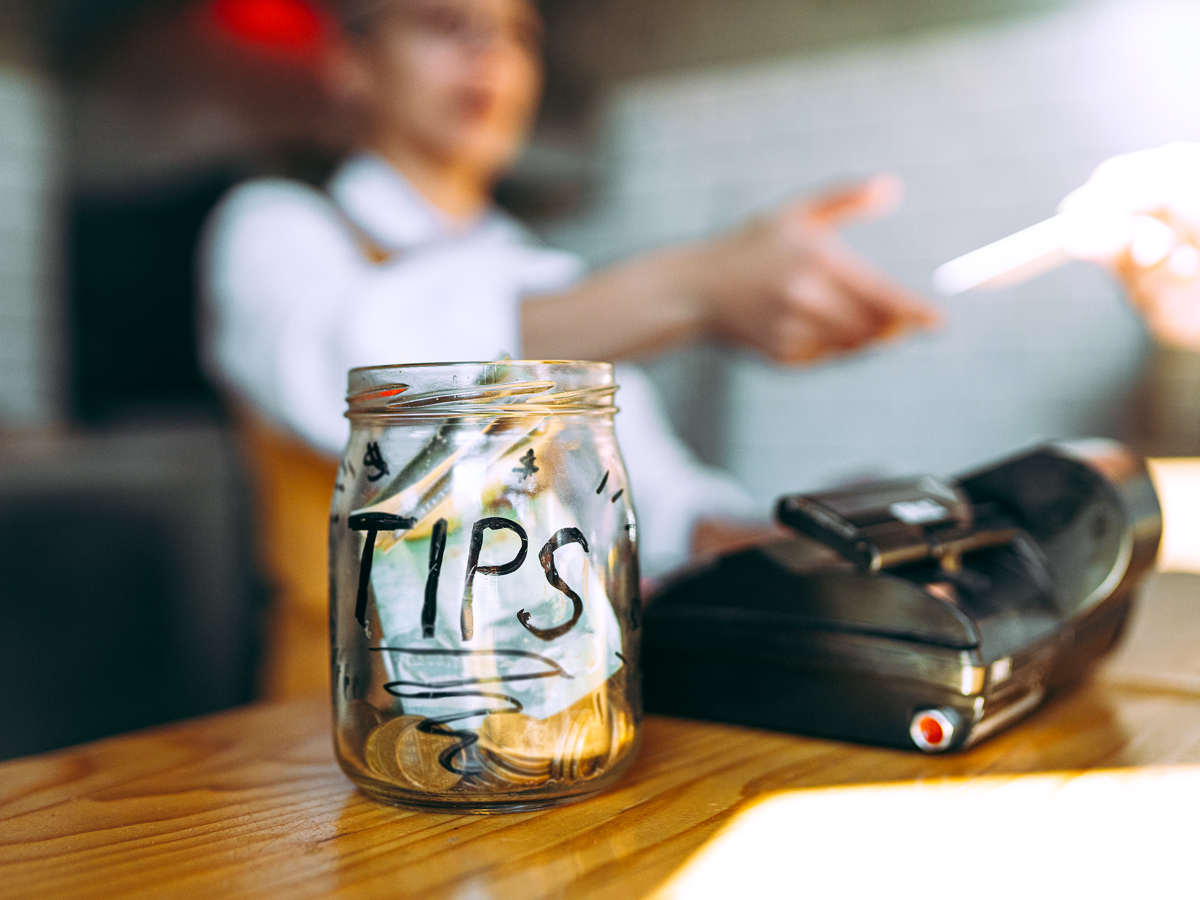 Tip jar at restaurant counter