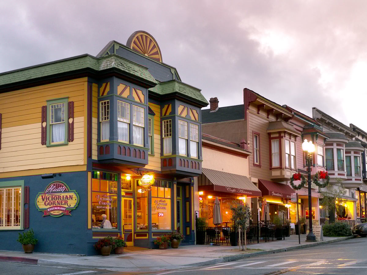 Shops and eateries in Pacific Grove, California