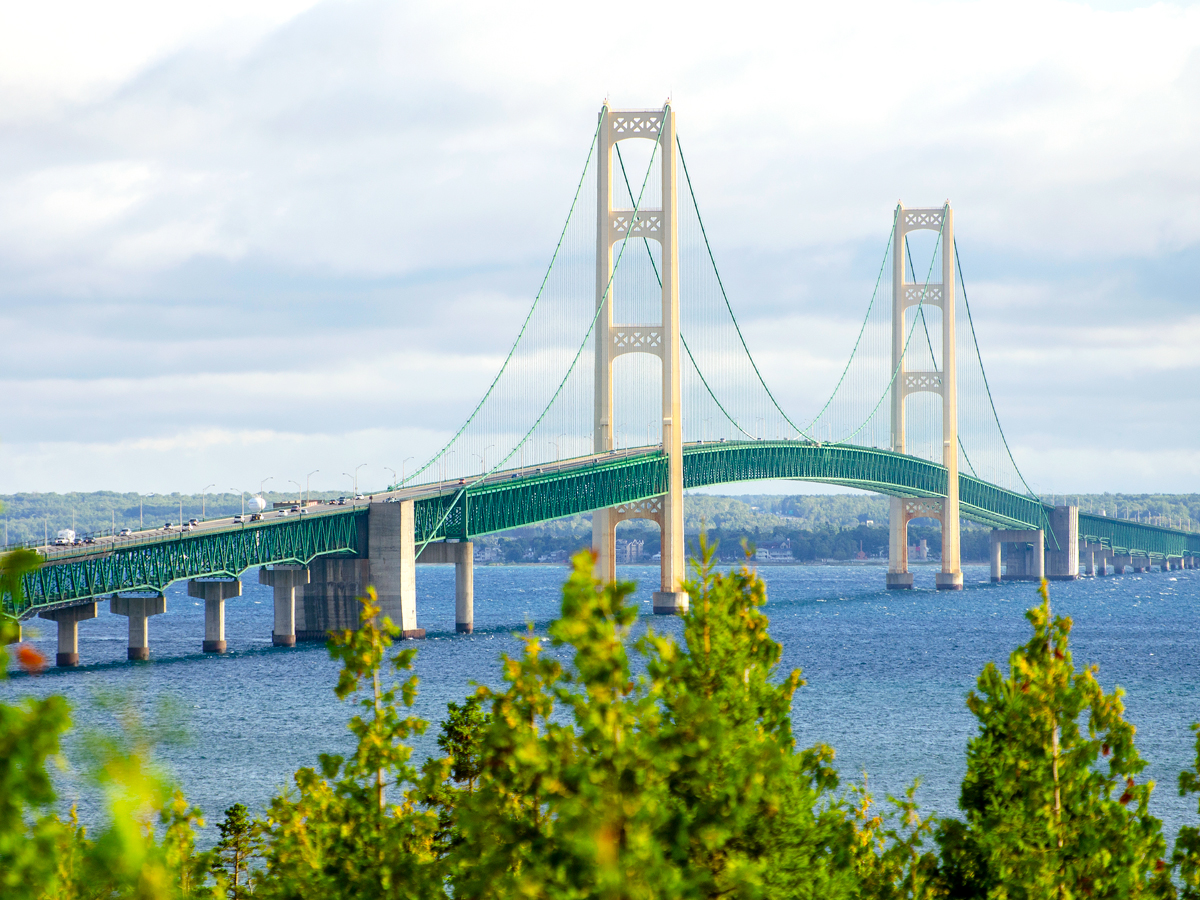 Mackinac Bridge spanning the Straits of Mackinac in Michigan