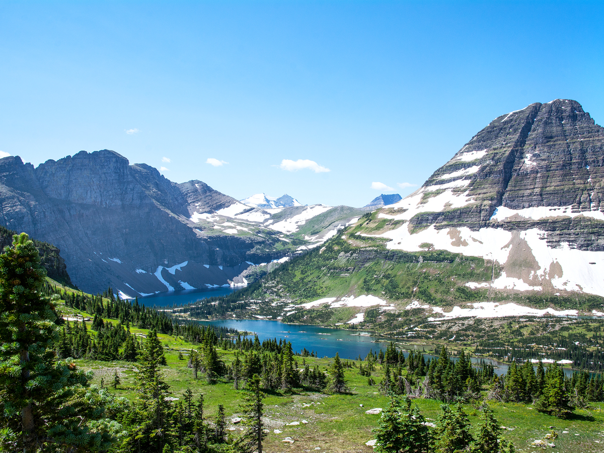 Snow-covered mountains and glaciers in Montana's Glacier National Park