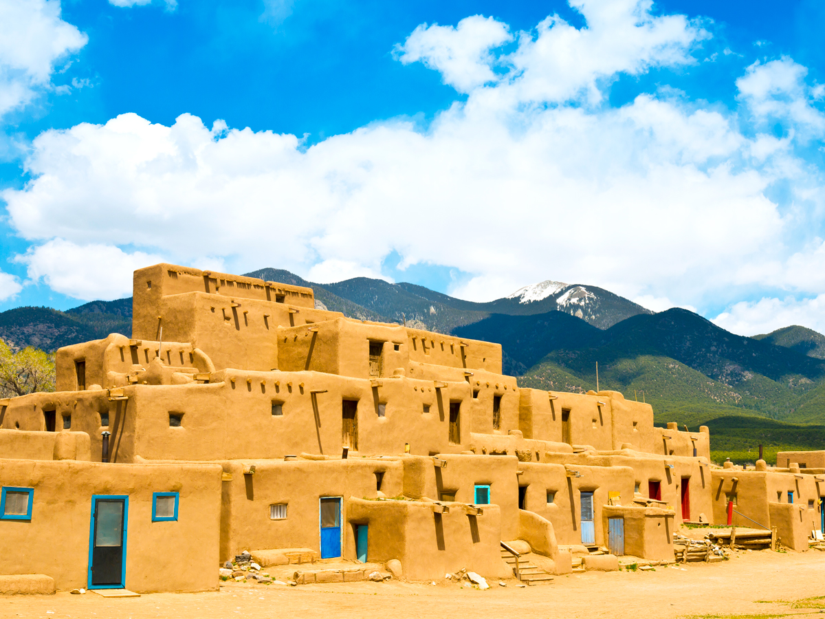 Traditional adobe buildings of Taos Pueblo in New Mexico