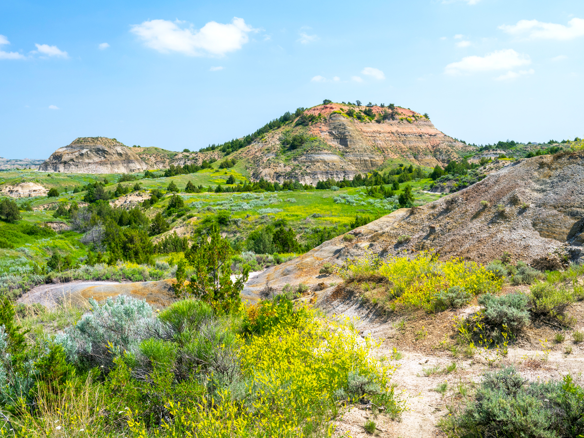 Landscape of Theodore Roosevelt National Park in North Dakota