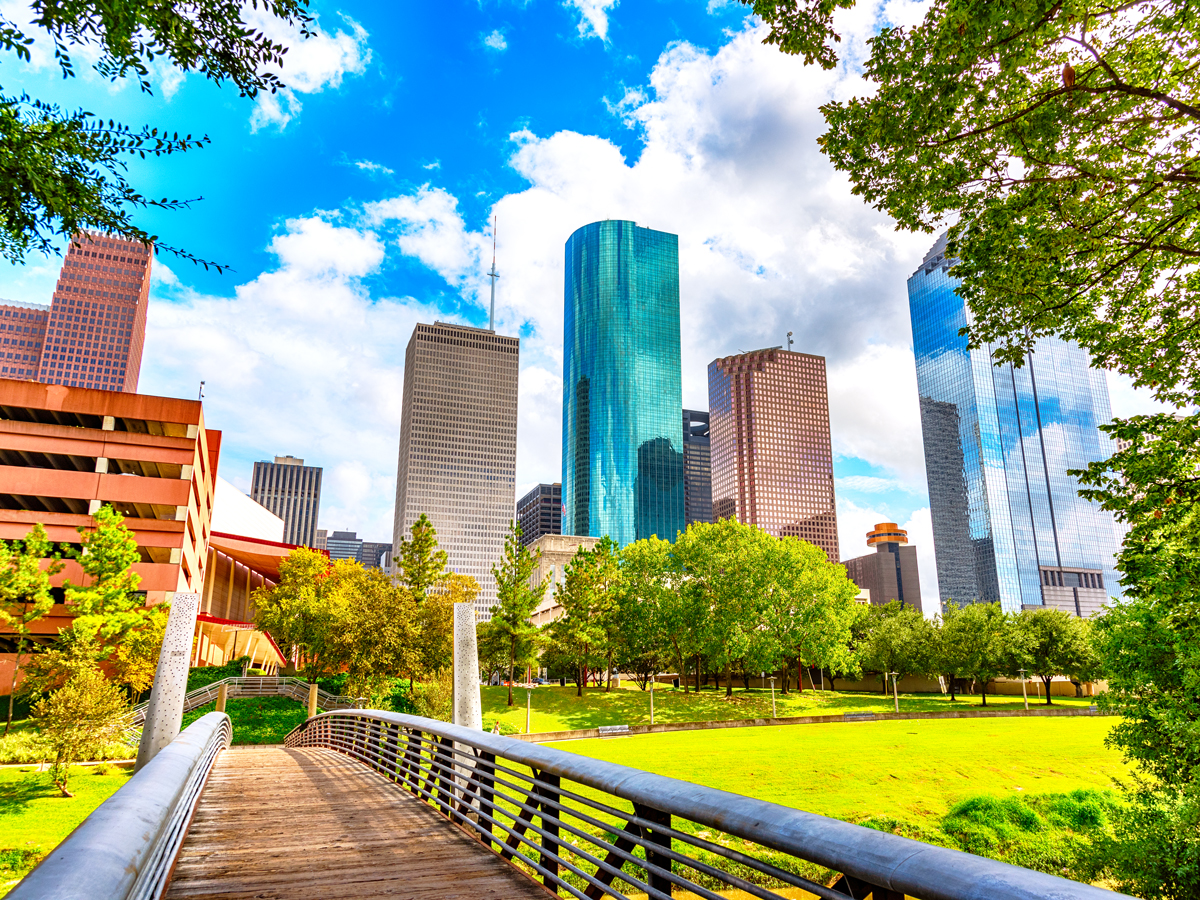 Park with Houston skyline view