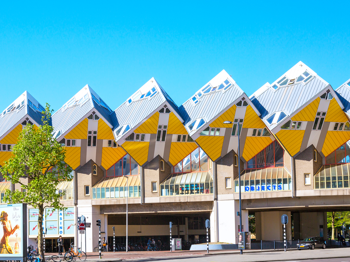Tilted apartments of the Cube Houses in Rotterdam, the Netherlands