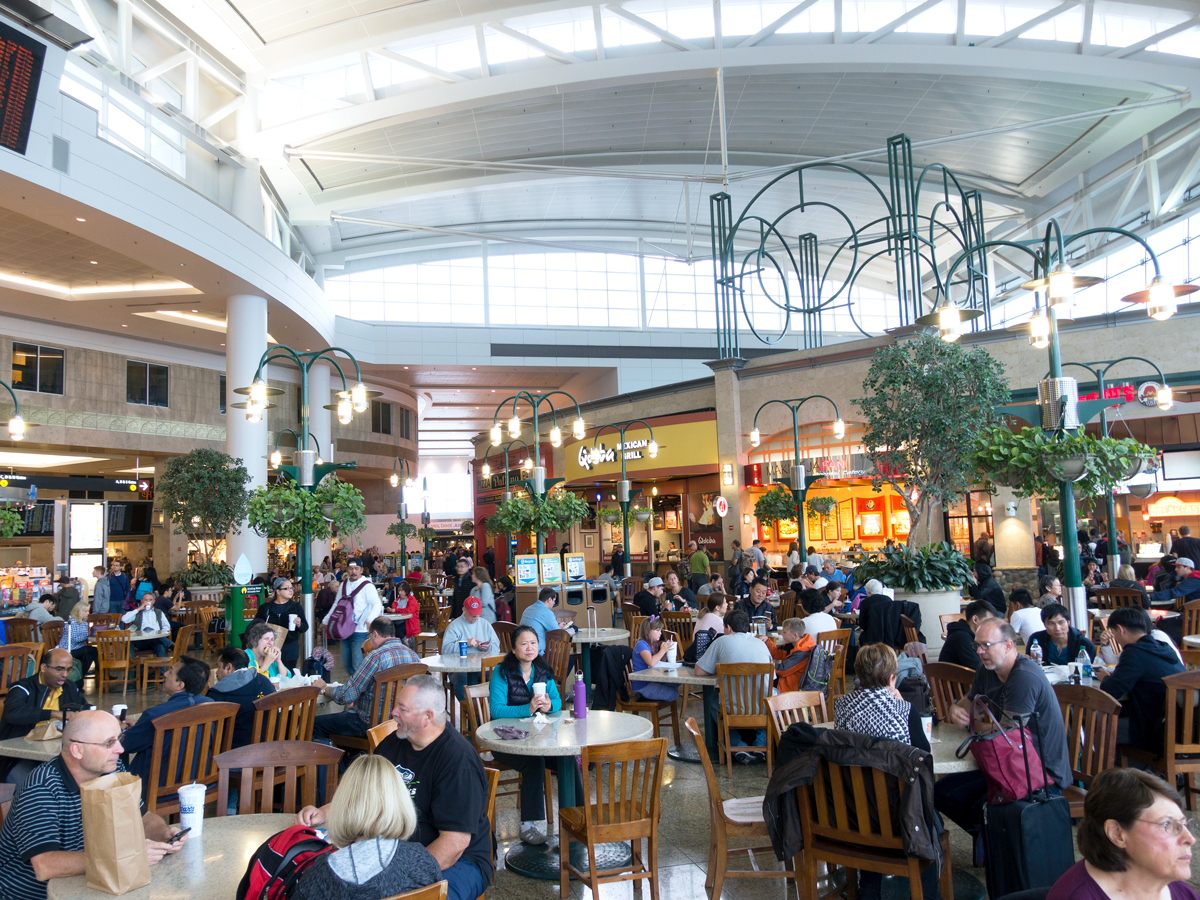 Food court area at Sea-Tac Airport in Seattle, Washington