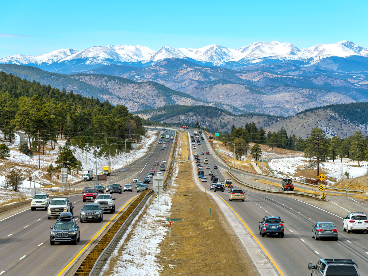 Interstate 70 overlooking the Rocky Mountains in Colorado