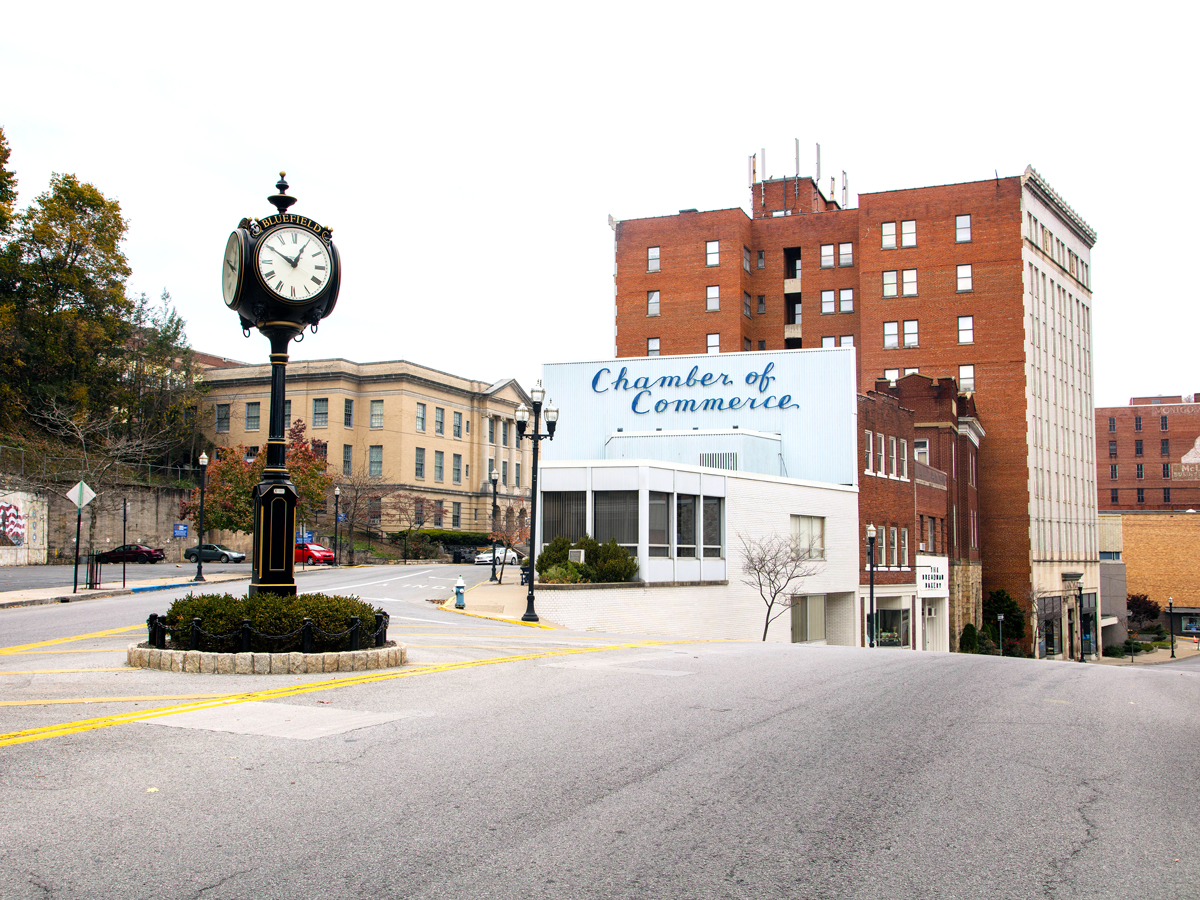 Clock tower in downtown Bluefield, West Virginia