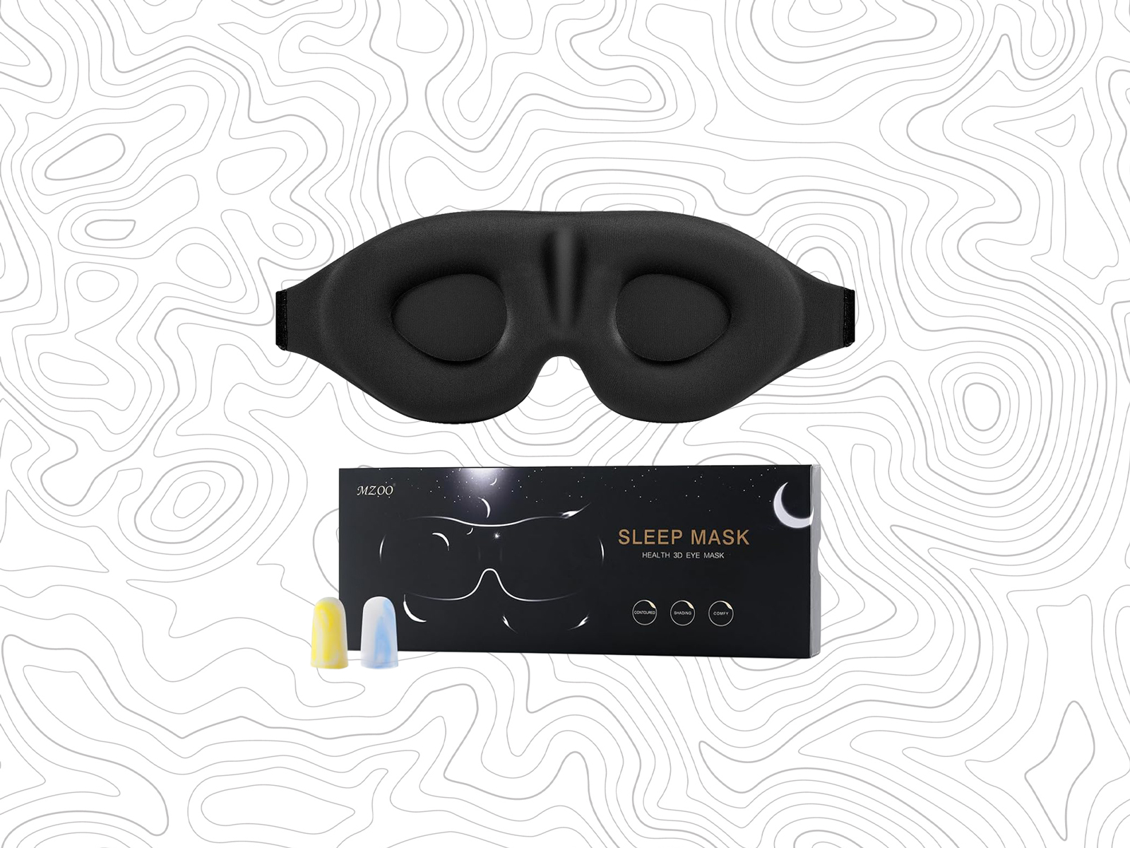 Product image of sleep mask and earplugs