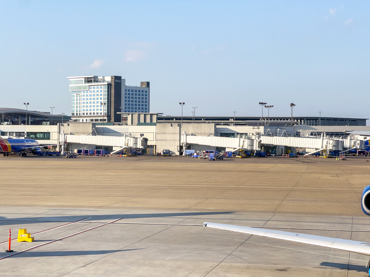 View of empty gates across tarmac at Nashville International Airport