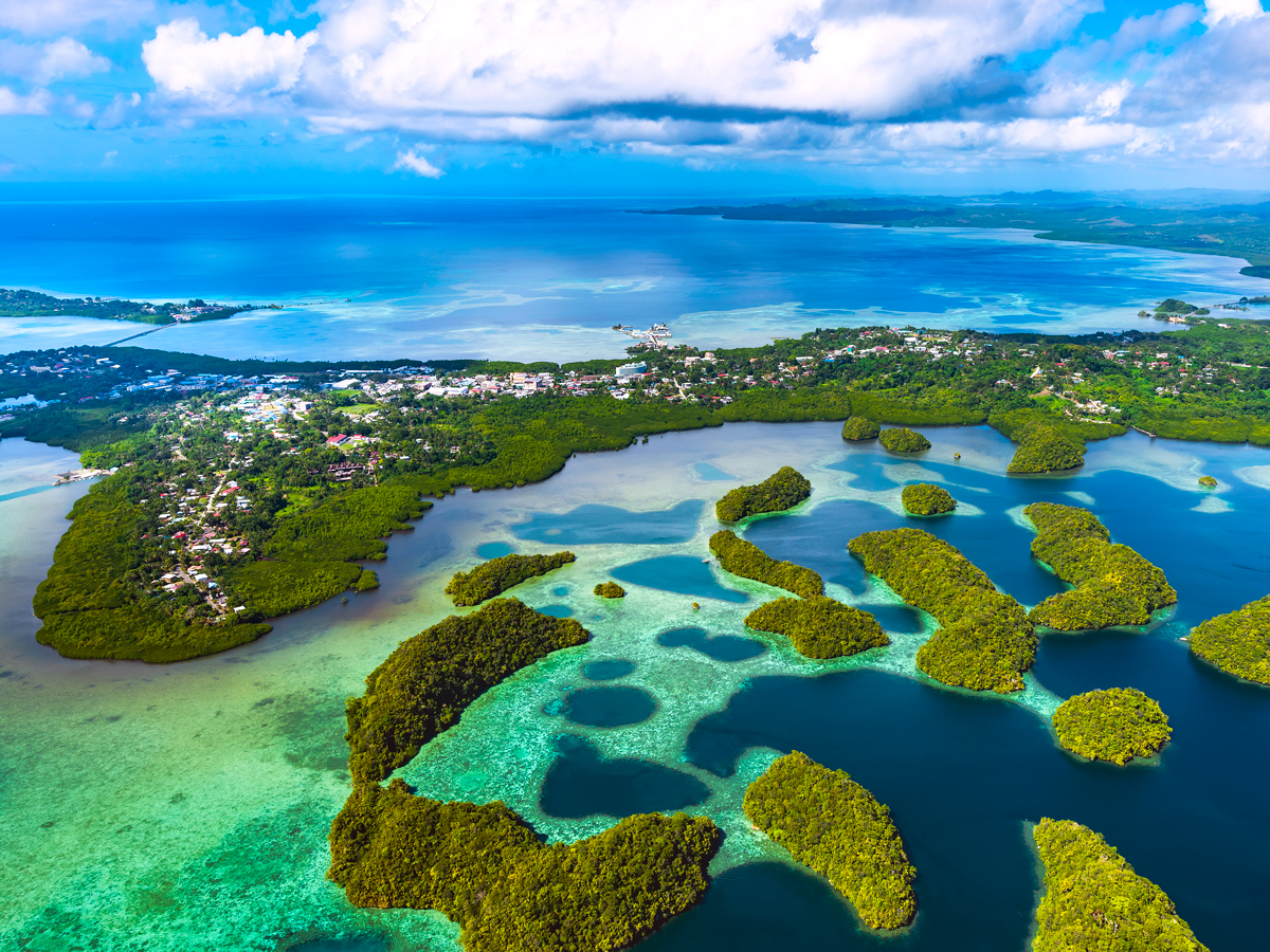 Aerial view of islands of Micronesia