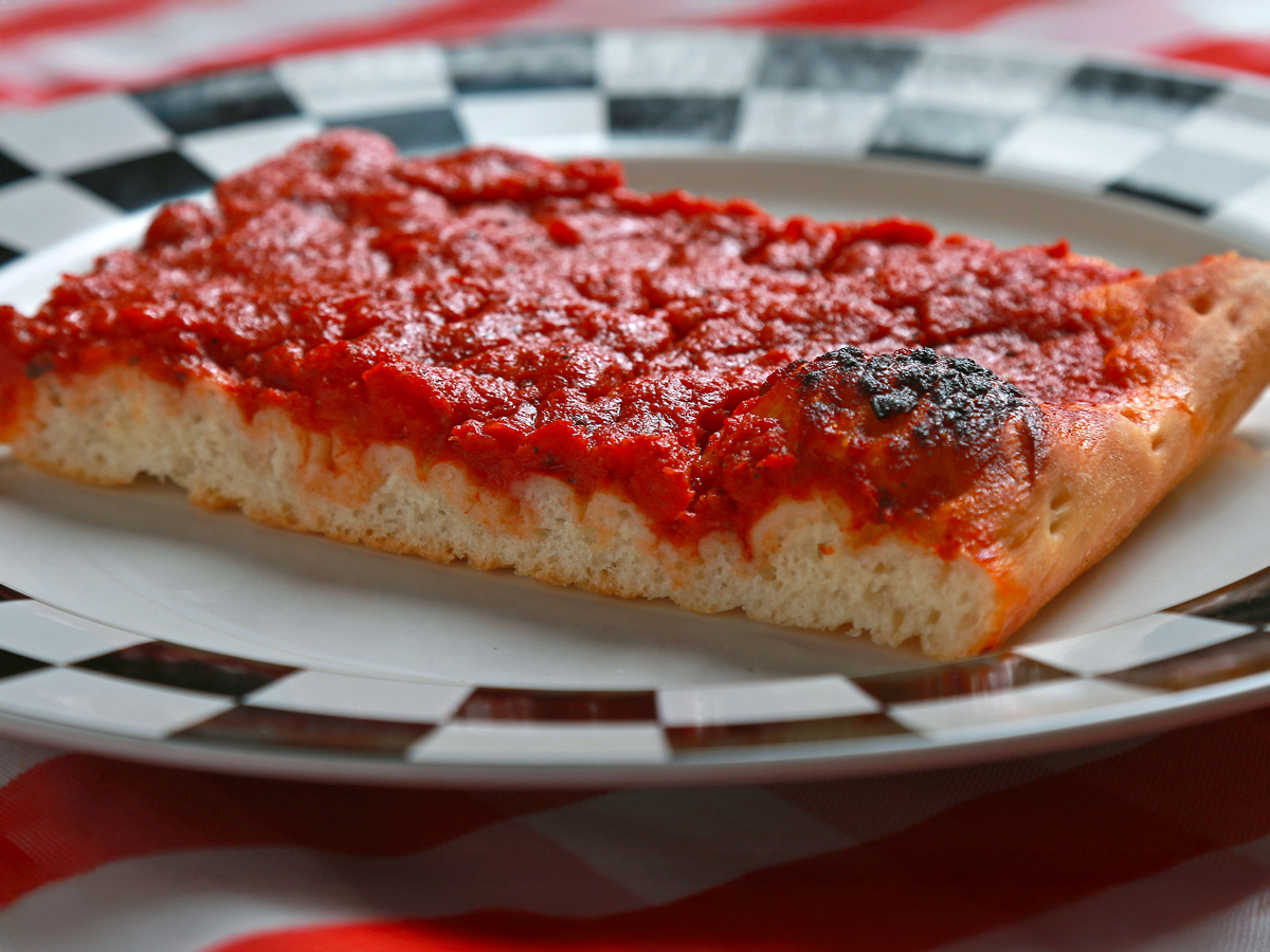 Rhode Island-style pizza on plate