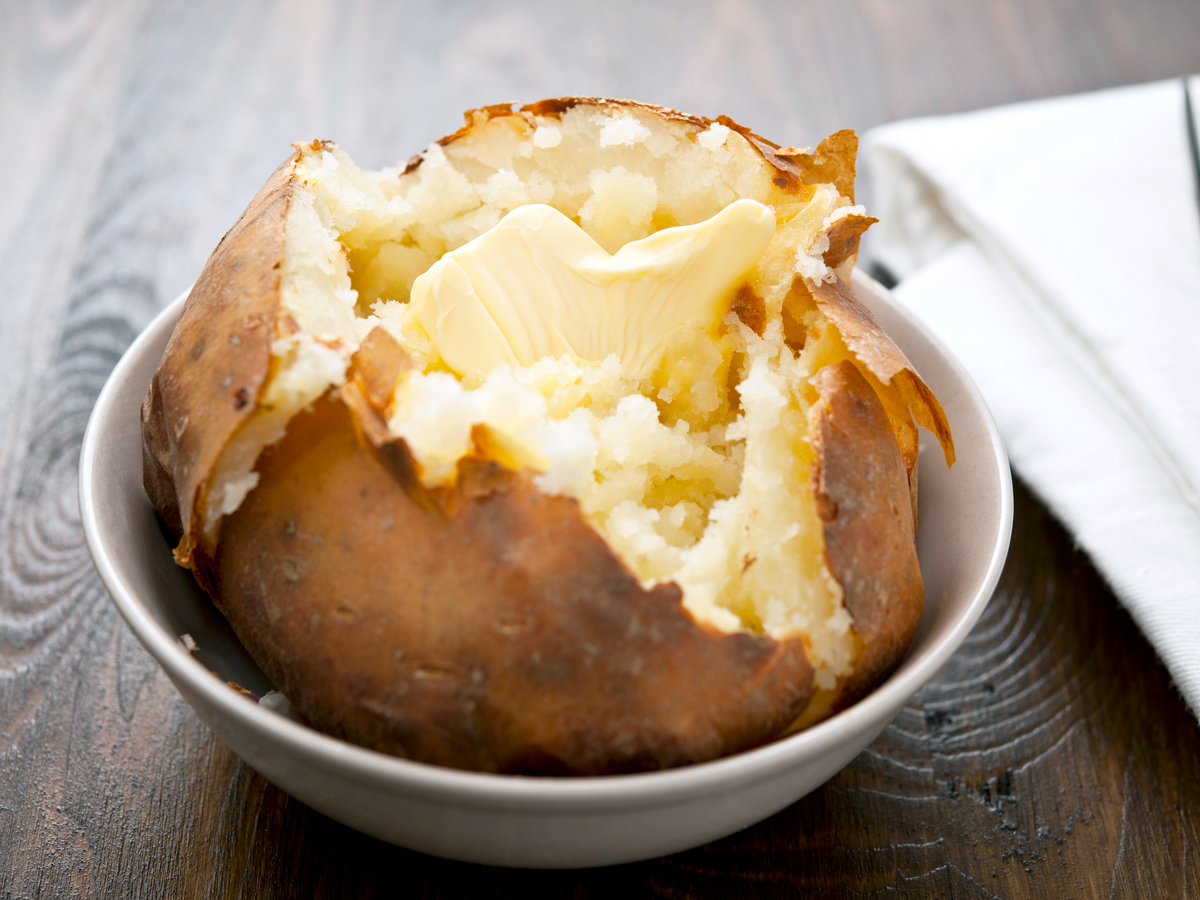 Baked potato in bowl