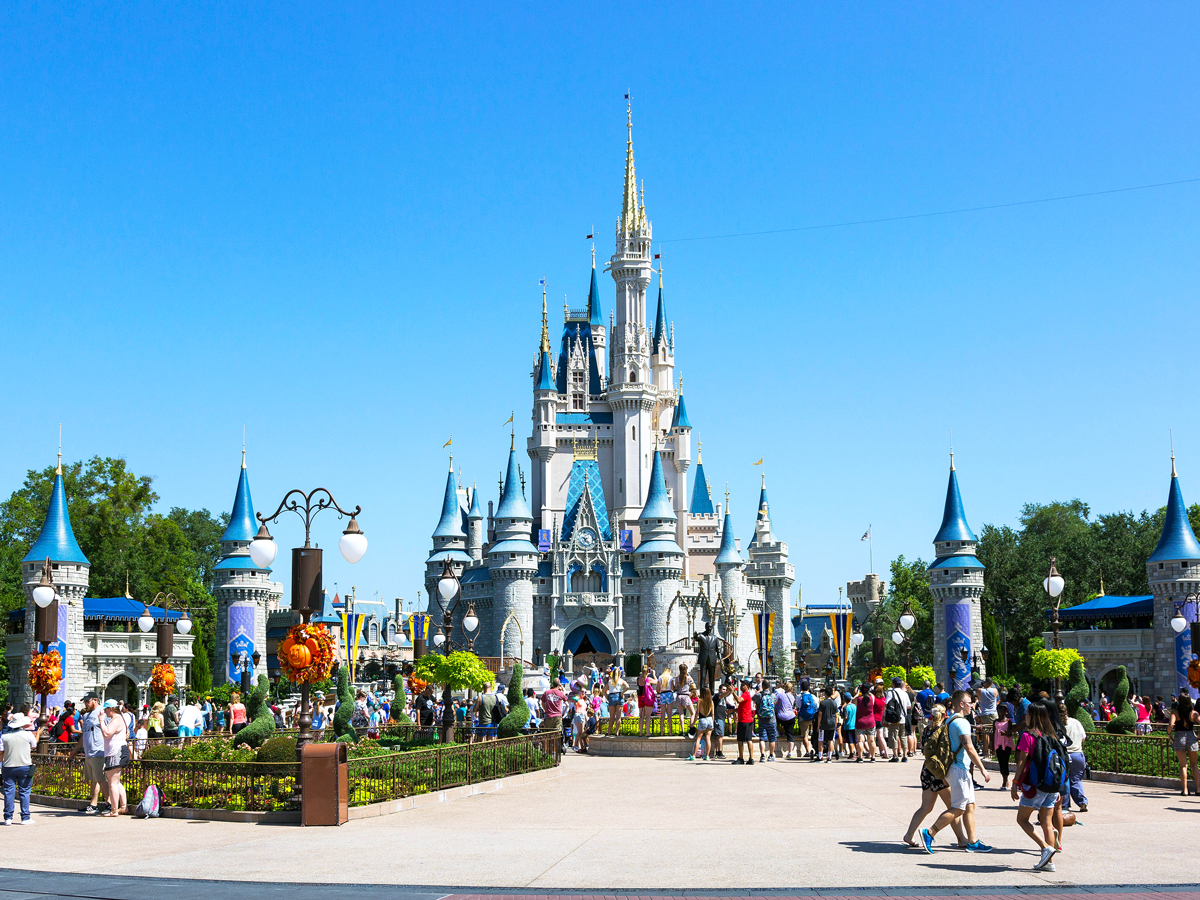 Crowds in front of Cinderella Castle at Walt Disney World in Florida