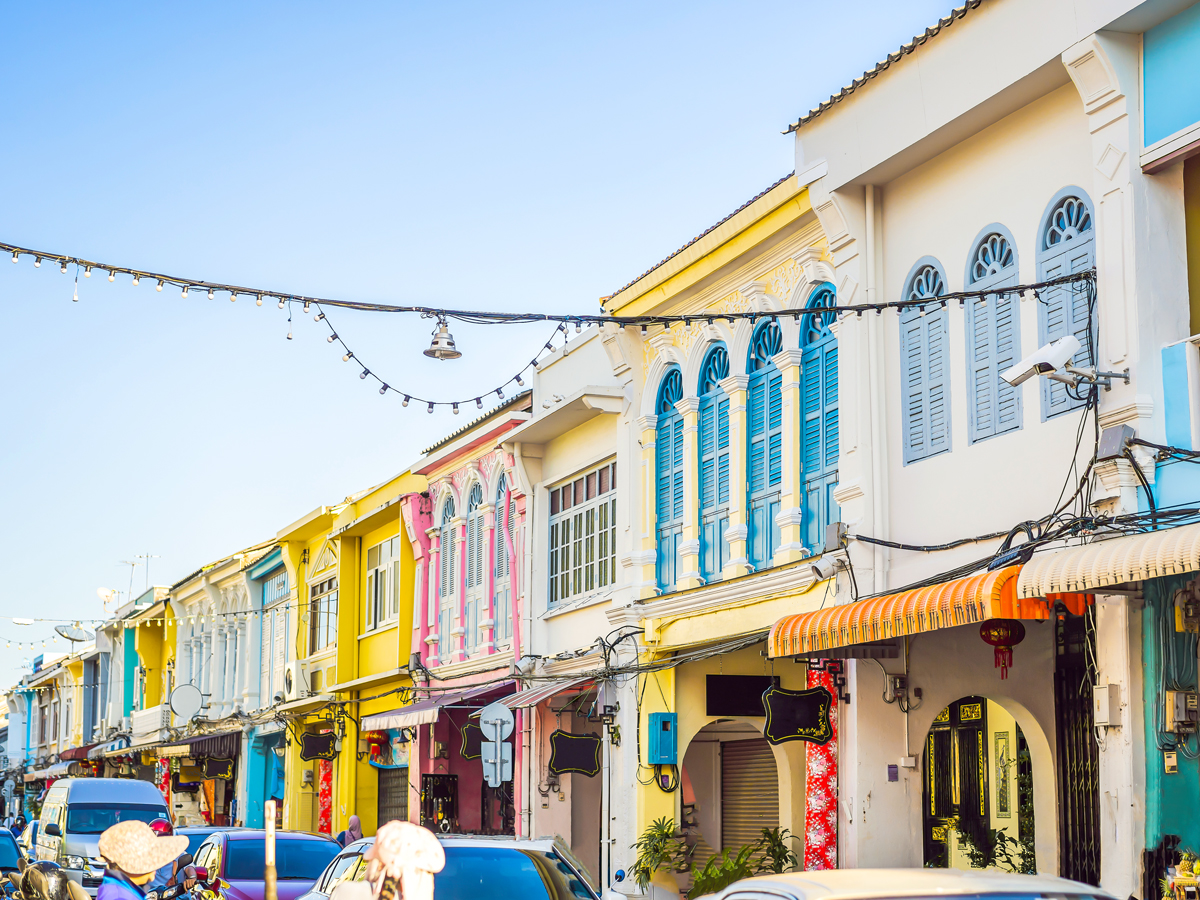 Colorful storefronts on the island of Phuket, Thailand