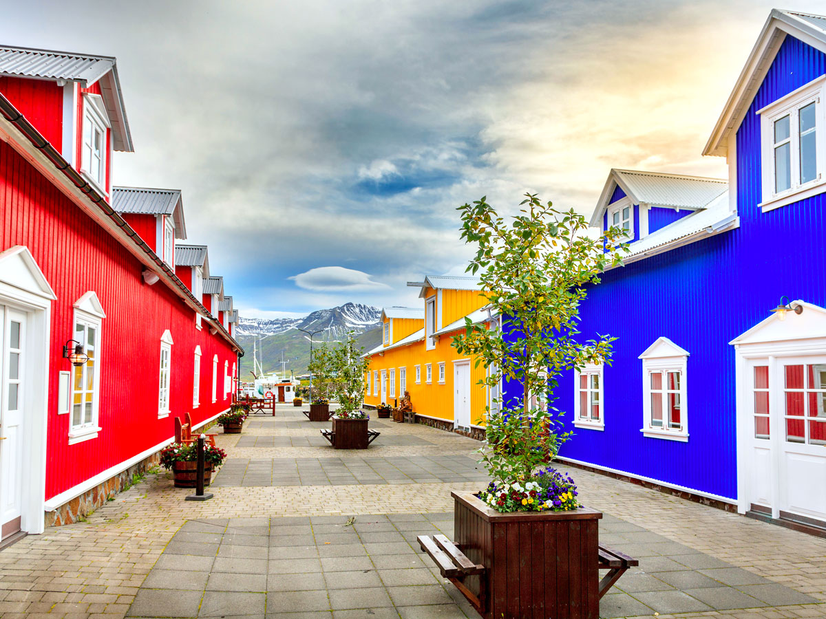 Multi-colored homes in village of Siglufjordur, Iceland