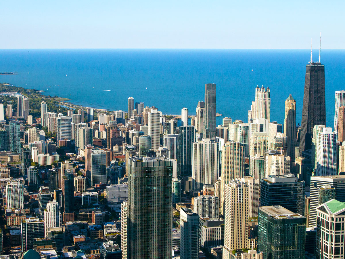 Panorama of Chicago skyline, seen from the Willis Tower Skydeck