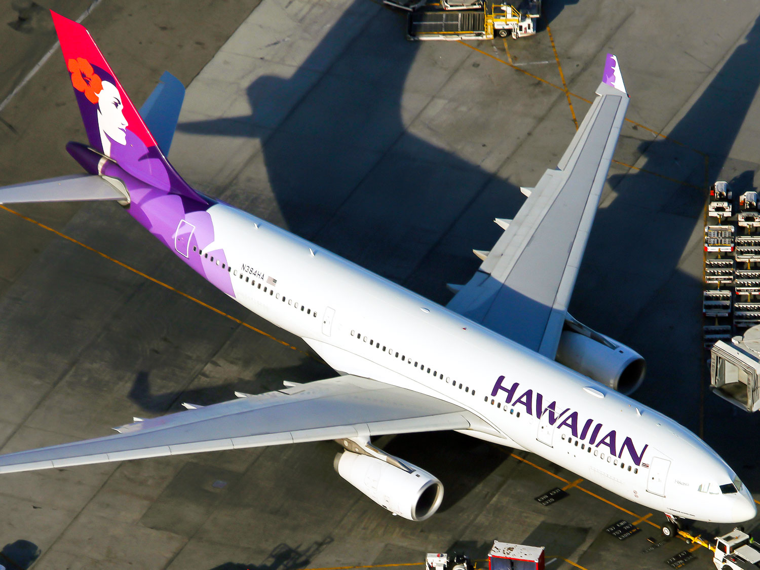 Aerial view of Hawaiian Airlines Airbus A330