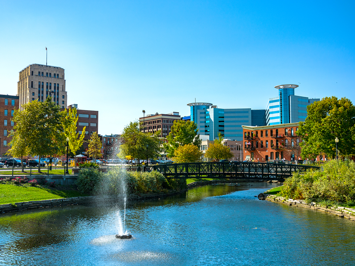 River and skyline of Kalamazoo, Michigan