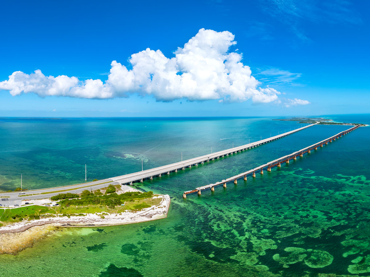 Aerial view of bridge in the Florida Keys