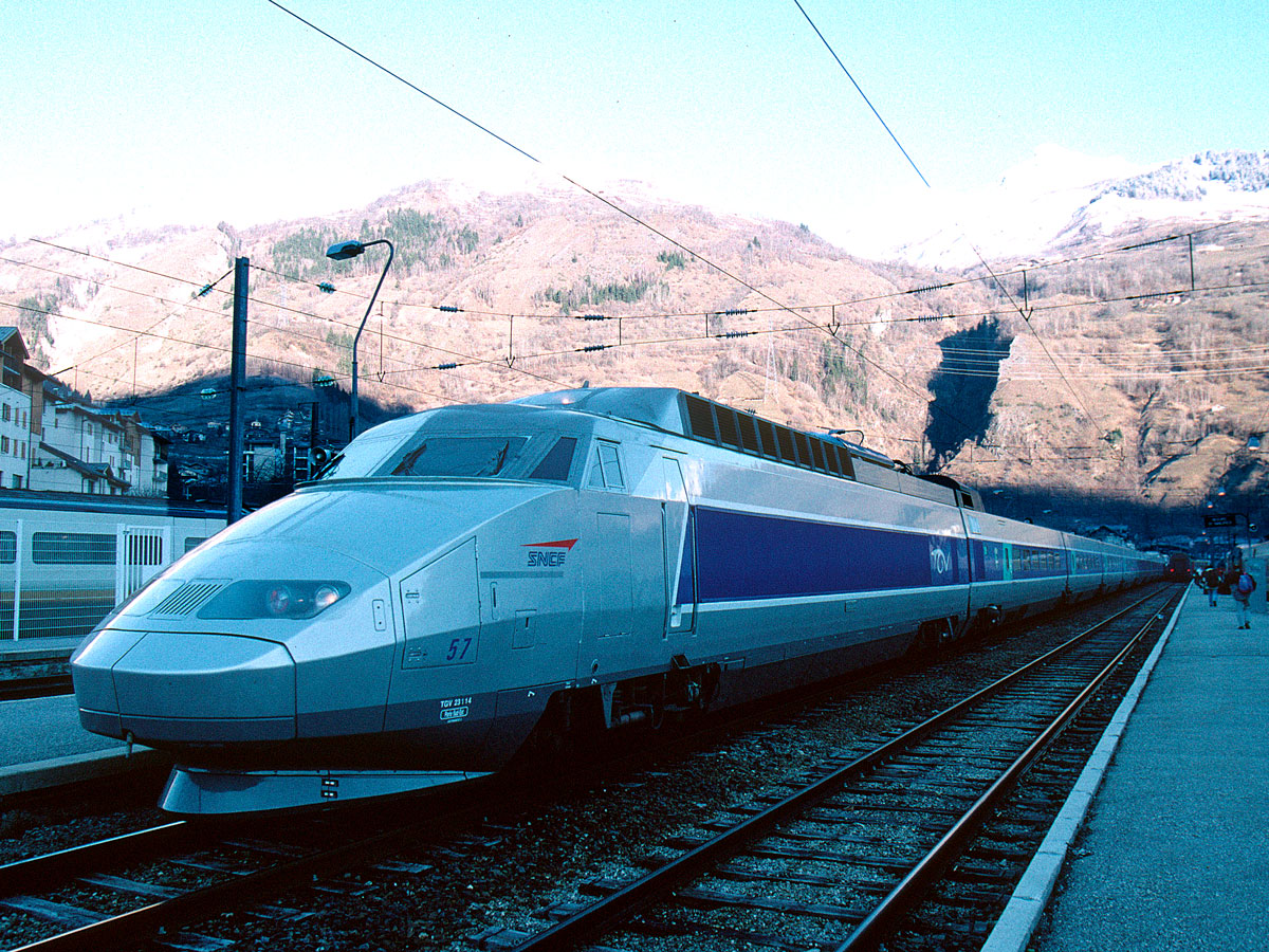 TGV high-speed train at station in Bourg-Saint-Maurice, France