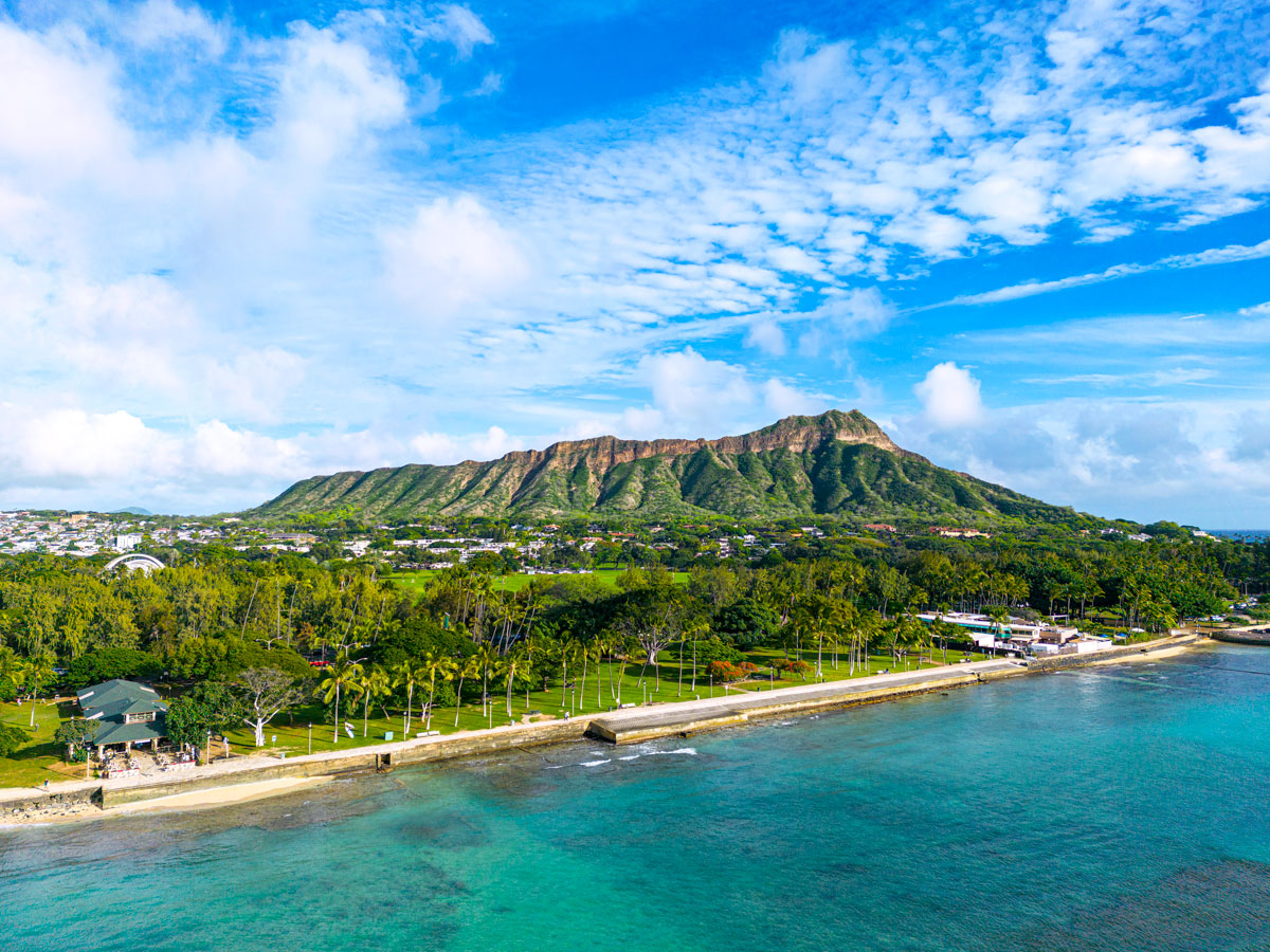 Aerial view of Diamond Head in Honolulu, Hawaii