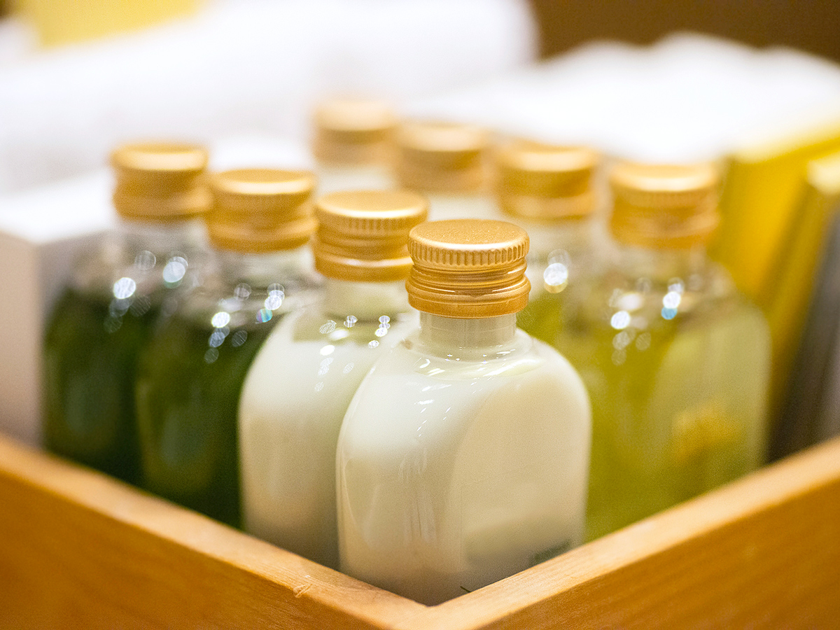 Box of single-use hotel toiletries