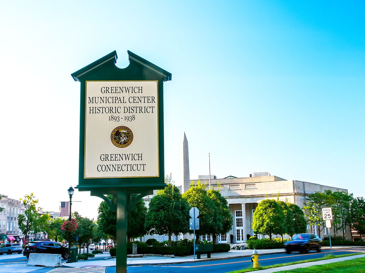 Sign for historic district in Greenwich, Connecticut